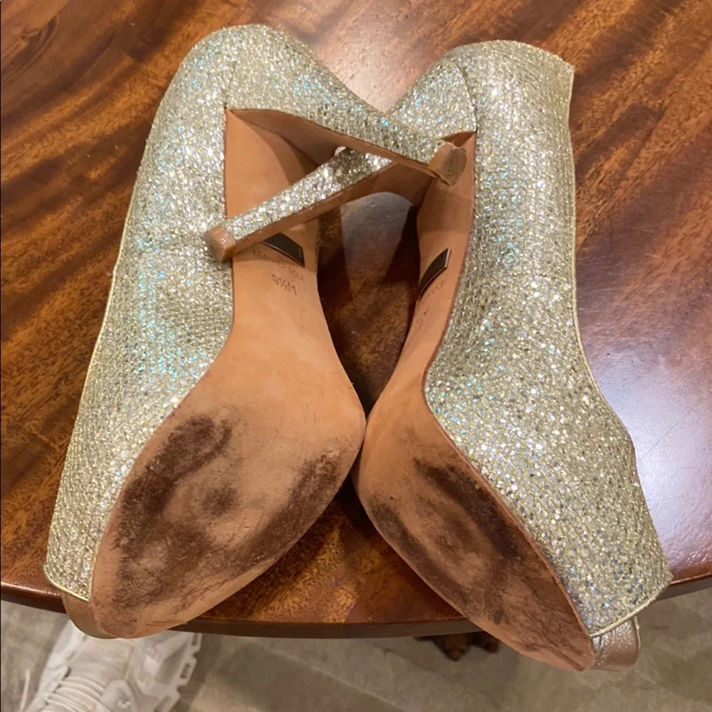 Badgley Mischka Glittering Gold Peep-Toe Heels
